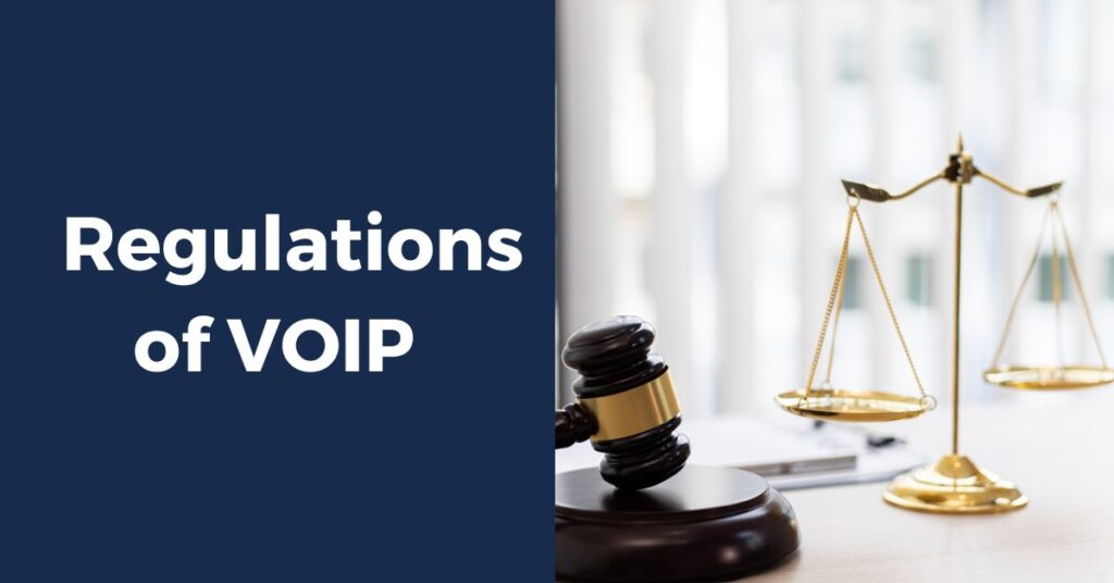 Scales of justice and a gavel with the text 'Regulations of VOIP'