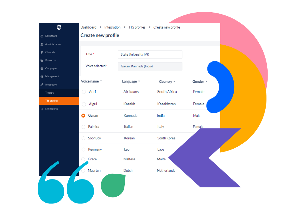 SCAPE's IVR software module that showcases a list of AI-powered Virtual Agents.